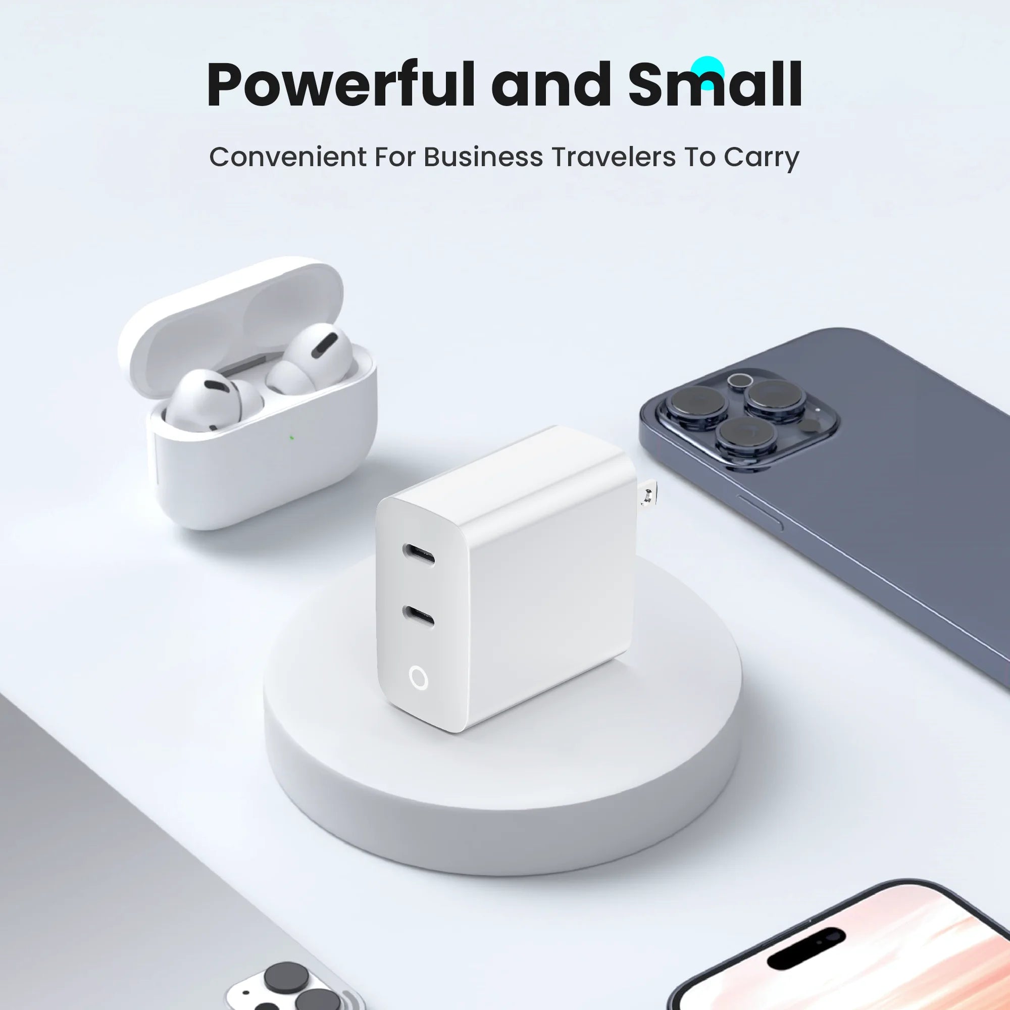 TOPADRE Cargador GaN 40W | 2 Puertos USB-C | Carga Rápida PD | Luz Indicadora | Cable 1m Incluido | iPhone y Android