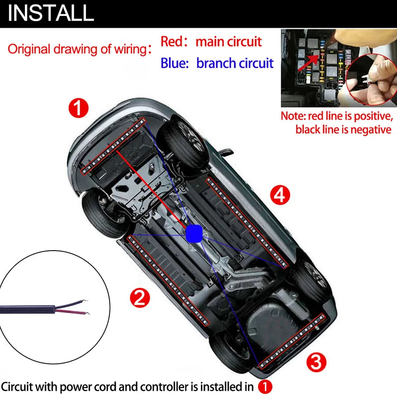 KEVANLY Luces LED RGB Auto 12V | Control por APP | Underglow | Ambiente y Decoración | Silicona | Universal