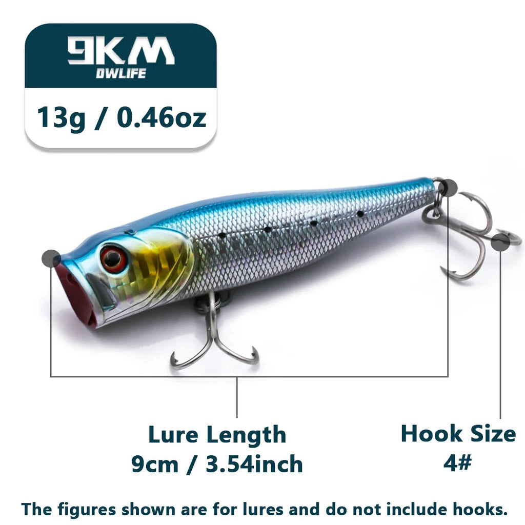 Popper Topwater 9KM DWLIFE | 7-9cm | Agua Salada | Bass, Lucio y Salmón | Anzuelos Triples | Ojos 3D - Firu Total Sales