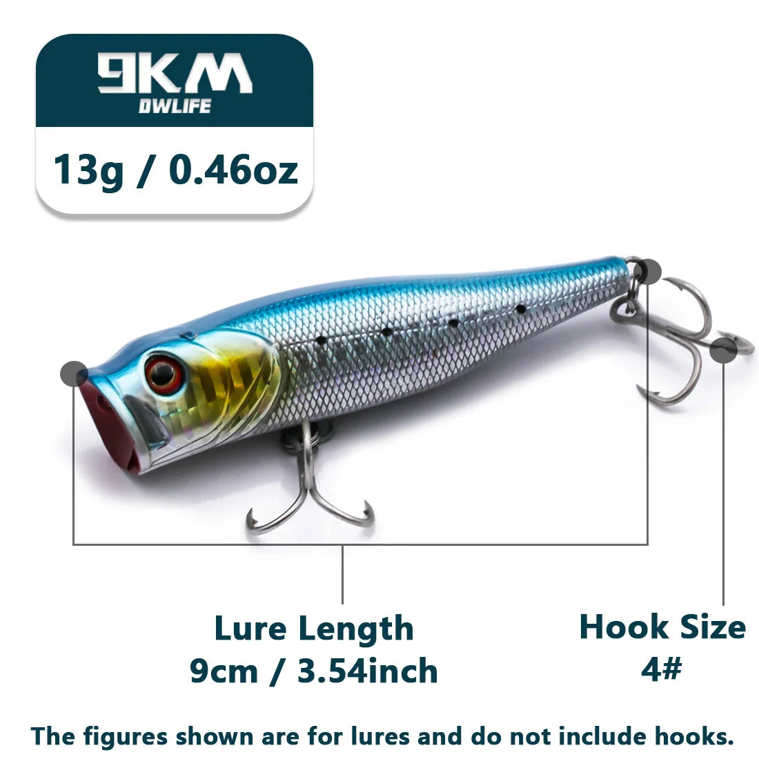 Popper Topwater 9KM DWLIFE | 7-9cm | Agua Salada | Bass, Lucio y Salmón | Anzuelos Triples | Ojos 3D - Firu Total Sales