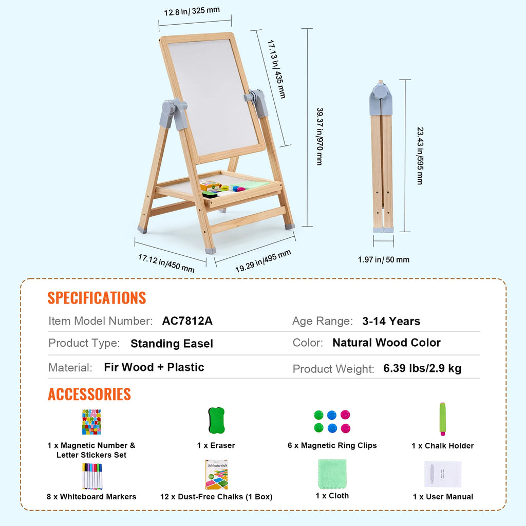 Kids Magnetic Drawing Board Easel with Accessories