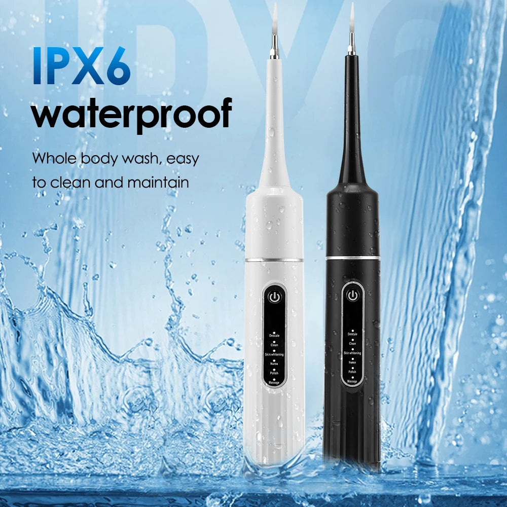 Electric Tooth Cleaner Waterproof Toothbrush Sonic Vibration Dental Scaler Plaque Calculus Tartar Remover With 5pcs Brush Heads