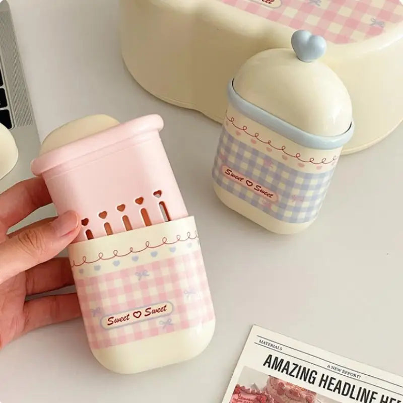 {MX} Sweet Cute Double Layer Soap Dish With Lid Portable Soap Draining Holder Cotton Swabs Storage Box Bathroom Organizer