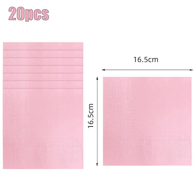 Solid Color Pink Disposable Kids Party Tableware Supplies Napkin Cup Plate Knife Fork Spoon Kids Birthday Party Supplies