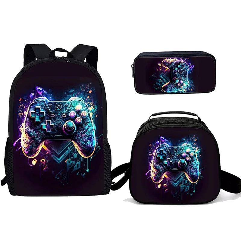 Cartoon Popular games console pad 3D Print 3pcs/Set Student School Bags Laptop Daypack Backpack Crossbody Lunch bag Pencil Case