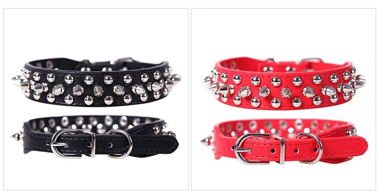 Adjustable Leather Pet Dog Collar Neck Strap Supplies PU Leather Punk Rivet Spiked Dog Collar Pet Collars for Small Dog Cat