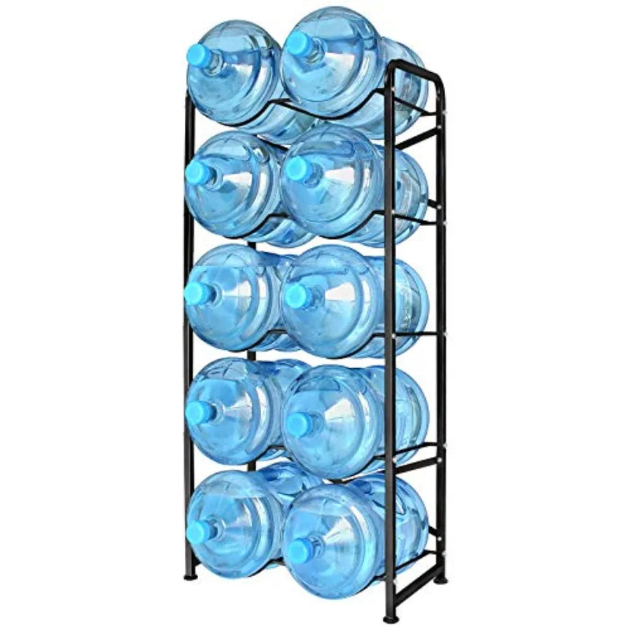 5 Gallon Water Bottle Holder for 10 Bottles 5 Tiers Heavy-Duty Water Cooler Jug Rack with Reinforcement Frame for Kitchen Offic