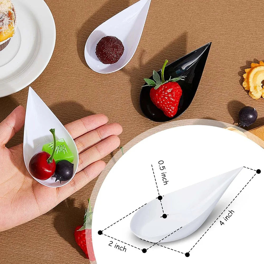 Tear Drop Mini Appetizer Plates,Reusable Plastic Spoons Desserts Appetizers Dishes Serving Plate,Catering Dessert Tasting Cups