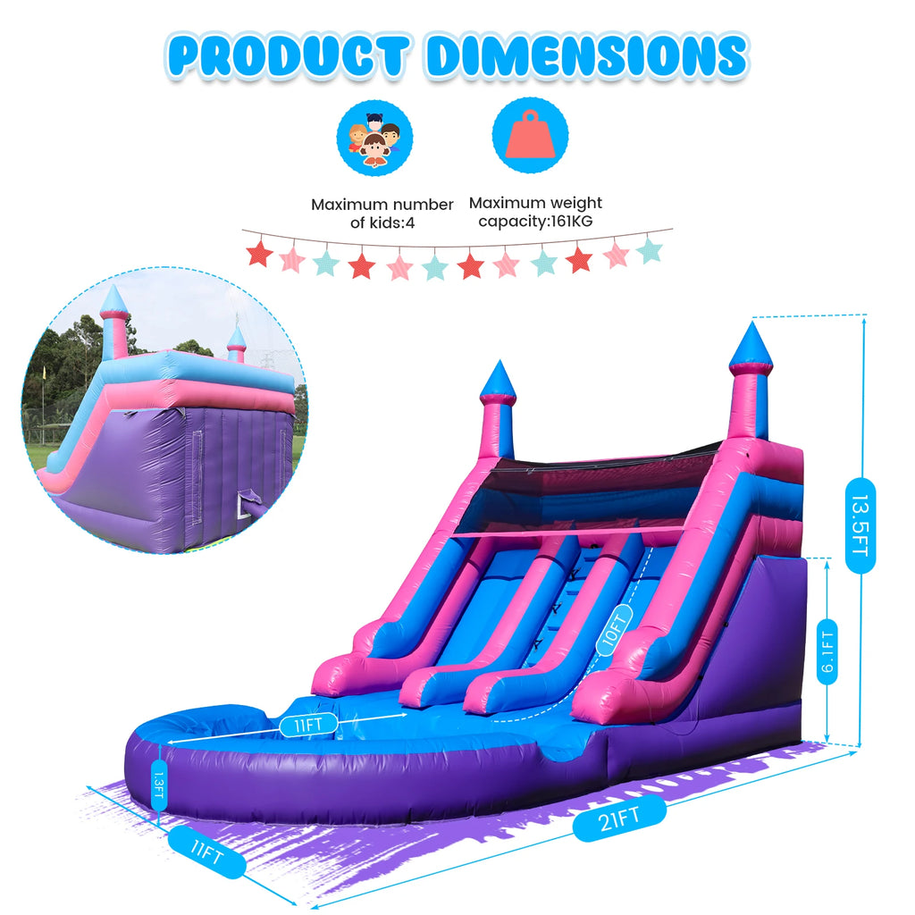 Tobogán Doble Inflable Comercial 6.4m con Piscina | PVC | Parque Infantil 🎉 - Firu Total Sales