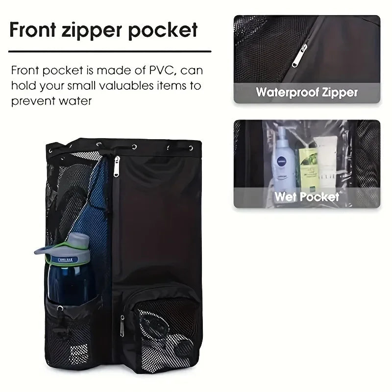 Swim Bag Mesh Drawstring Backpack with Wet Pocket Multipurpose Beach Backpack for Swimming, Gym, and Workout Gear