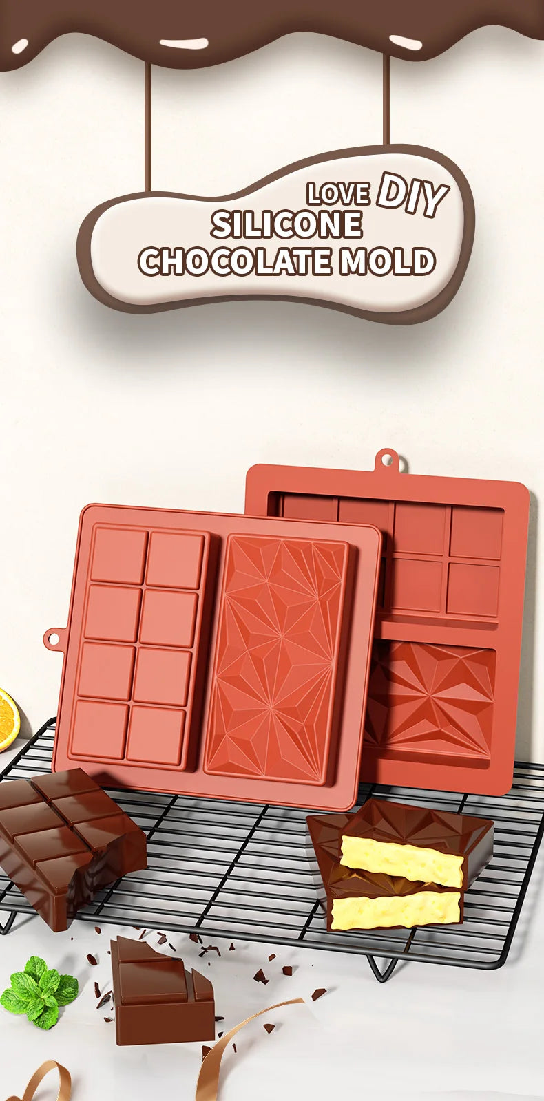 Molde de Silicona para Barra de Chocolate Dubai | Pistacho | Candy Mold 🍫