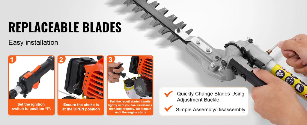 SucceBuy 43CC 6-in-1Multi-Functional Trimming Tools Gas Hedge Trimmer Weed Eater String Trimmer Brush Cutter Edger Pole Chainsaw