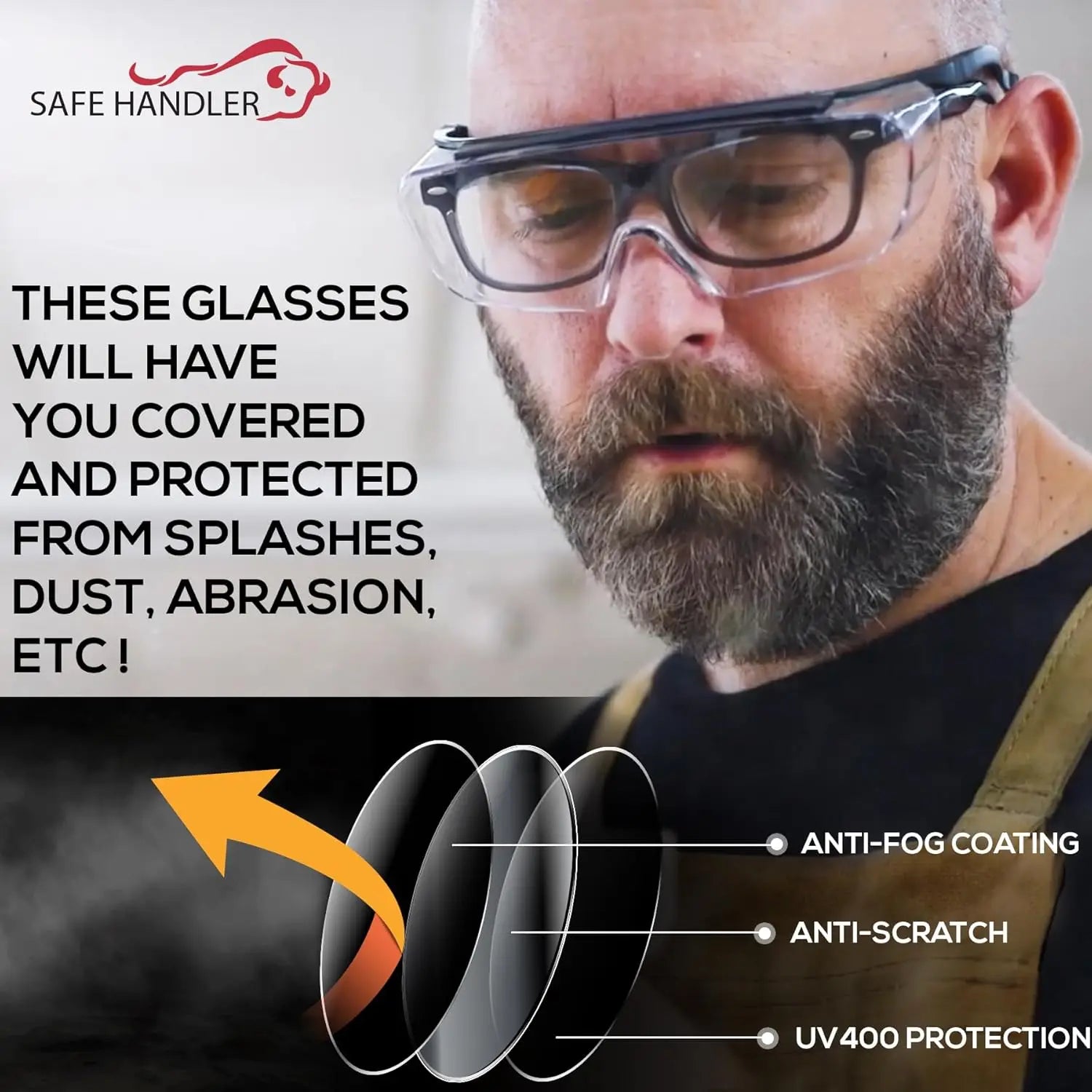 Premium Safety Glasses Over Eyeglasses, ANSI Z87.1 Impact Resistant with Anti-Fog & Scratch, UV400 Protection Goggles (1 Pair)