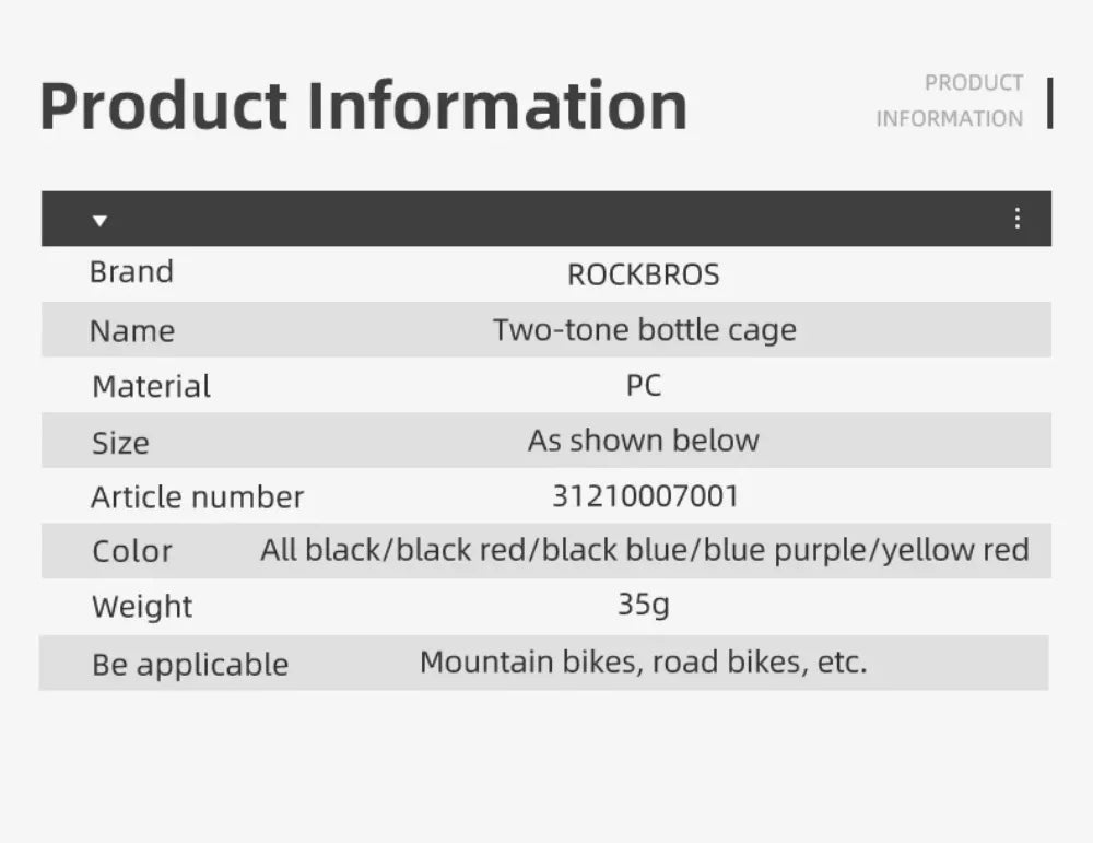 ROCKBROS Cycling Water Bottle+Water Bottle Holder 2-Piece Set -750ml Sports Water Bottle+Integrated Molded Water Bottle Holder