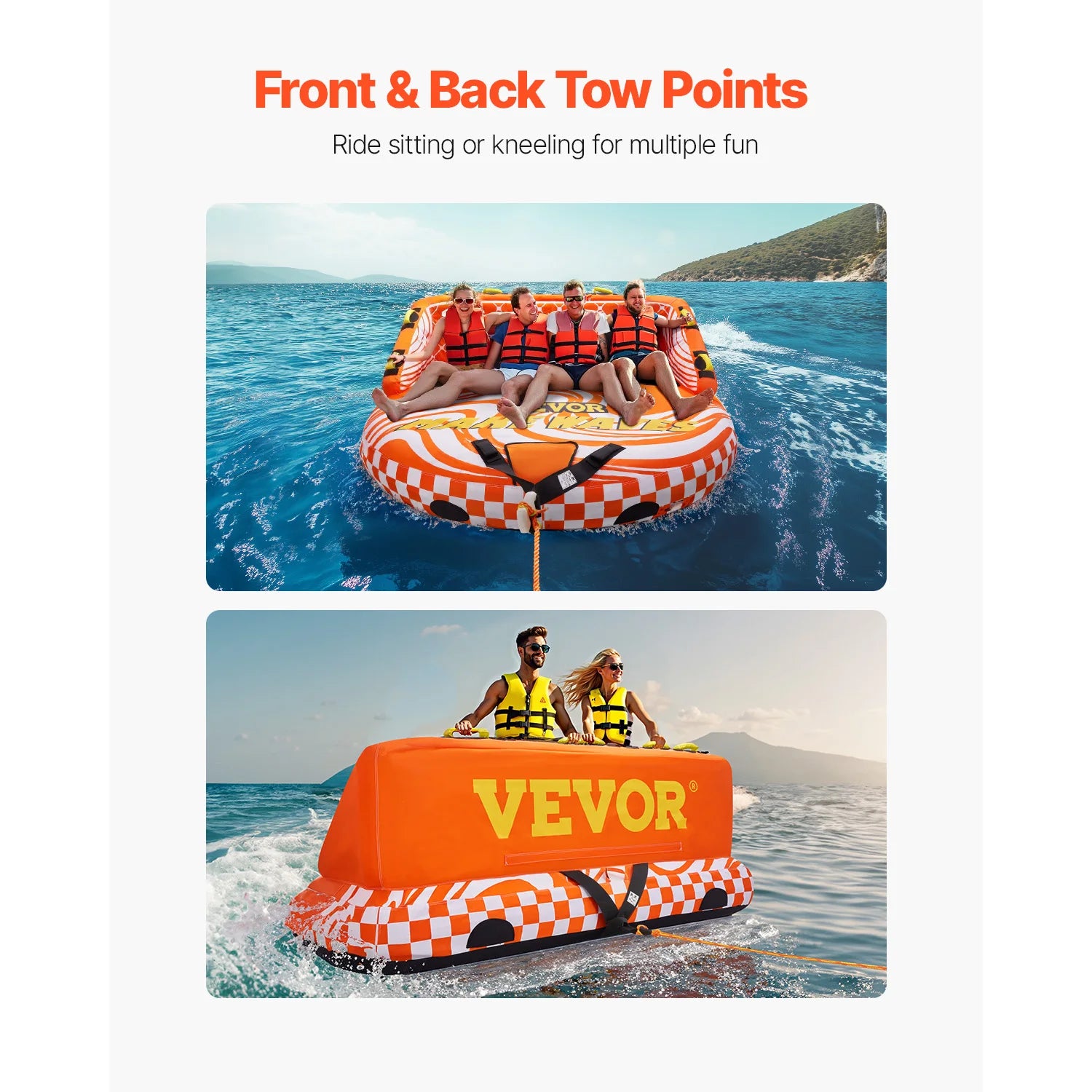 SucceBuy Towable Tube for Boating 1-4 Riders Inflatable Boat Tubes and Towables 680lbs Water Sport Towable Tube for Boat to Pull