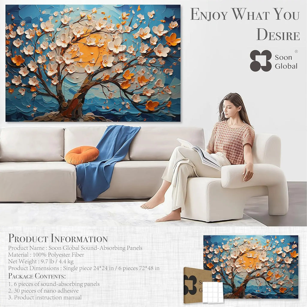 72x48 Inches Decorative Acoustic Wall Panels, Sound Absorbing Canvas Art for Home and Office