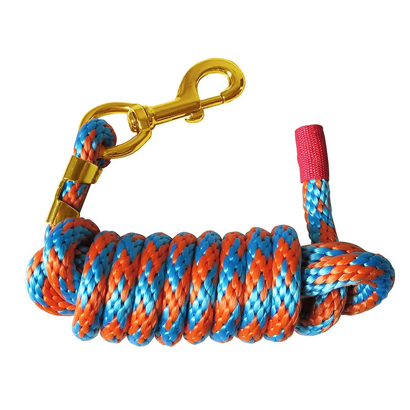 New 15MM Extra Thick Horse Lead Rope Cotton Weave Equestrian Rein Halters Braided Brass Plated Snap  Chain Bridle Leading Leash