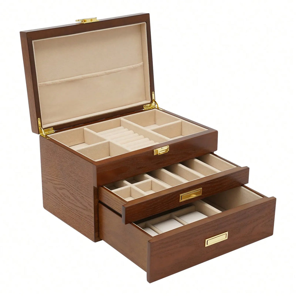 Black Walnut /Brown / White Wood Organizer Jewelry and Watch Display Case Storage Box Convenient