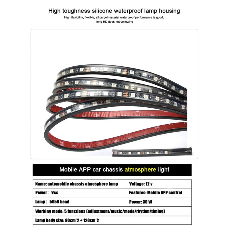 KEVANLY Luces LED RGB Auto 12V | Control por APP | Underglow | Ambiente y Decoración | Silicona | Universal