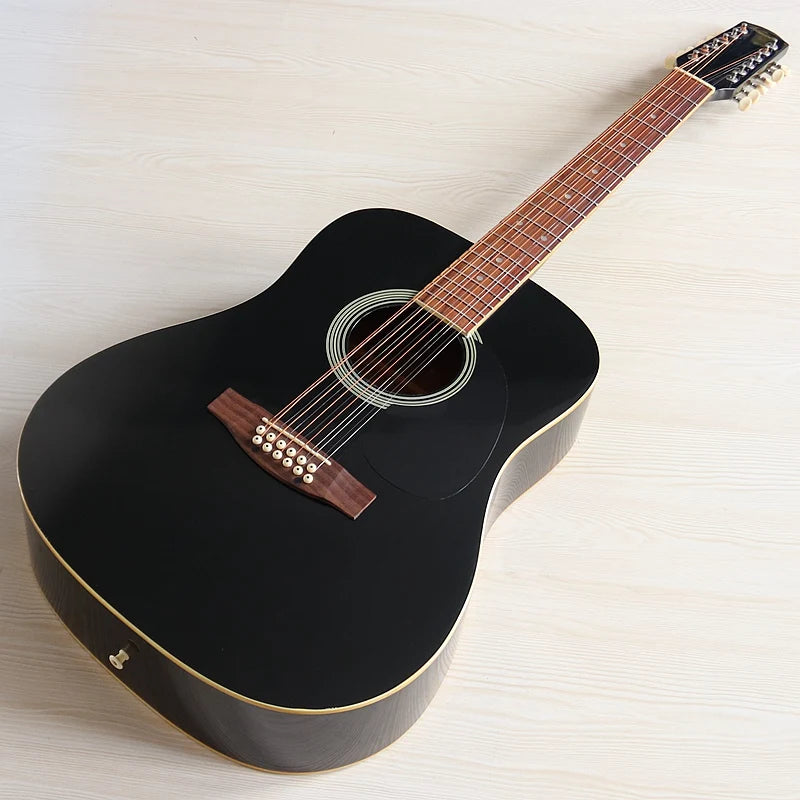 Guitarra Acústica de 12 Cuerdas 41" | Madera Spruce | Diseño Folk | Negro y Natural 🎸