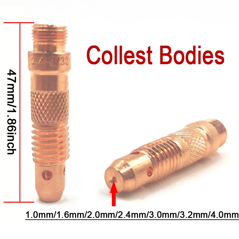 12Pcs TIG Welding Torch Consumable Collect Bodies Ceramic Nozzles Back Cap For WP17 WP18 WP26 Durable Practical Accessories