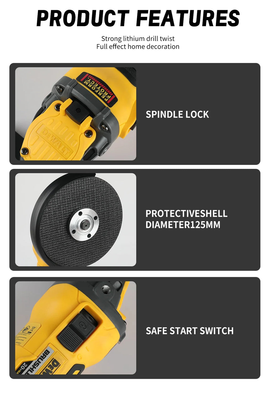 DEWALT DCG409 20V brushless 125mm flat head angle grinder,tool form gives freedom.Perfect for various cutting and grinding tasks
