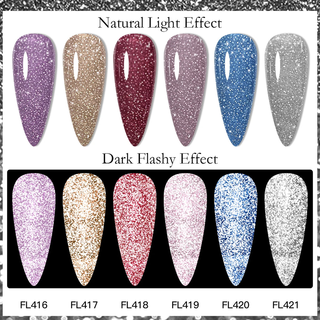 Esmalte Gel Reflectivo Glitter FOUR LILY 7ml | Champagne Oro Plata | UV/LED ✨ - Firu Total Sales