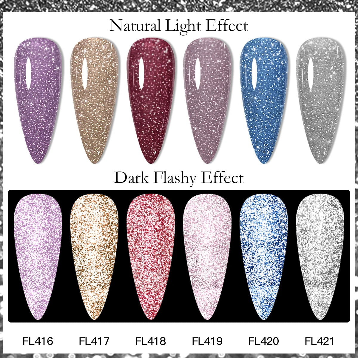 Esmalte Gel Reflectivo Glitter FOUR LILY 7ml | Champagne Oro Plata | UV/LED ✨ - Firu Total Sales