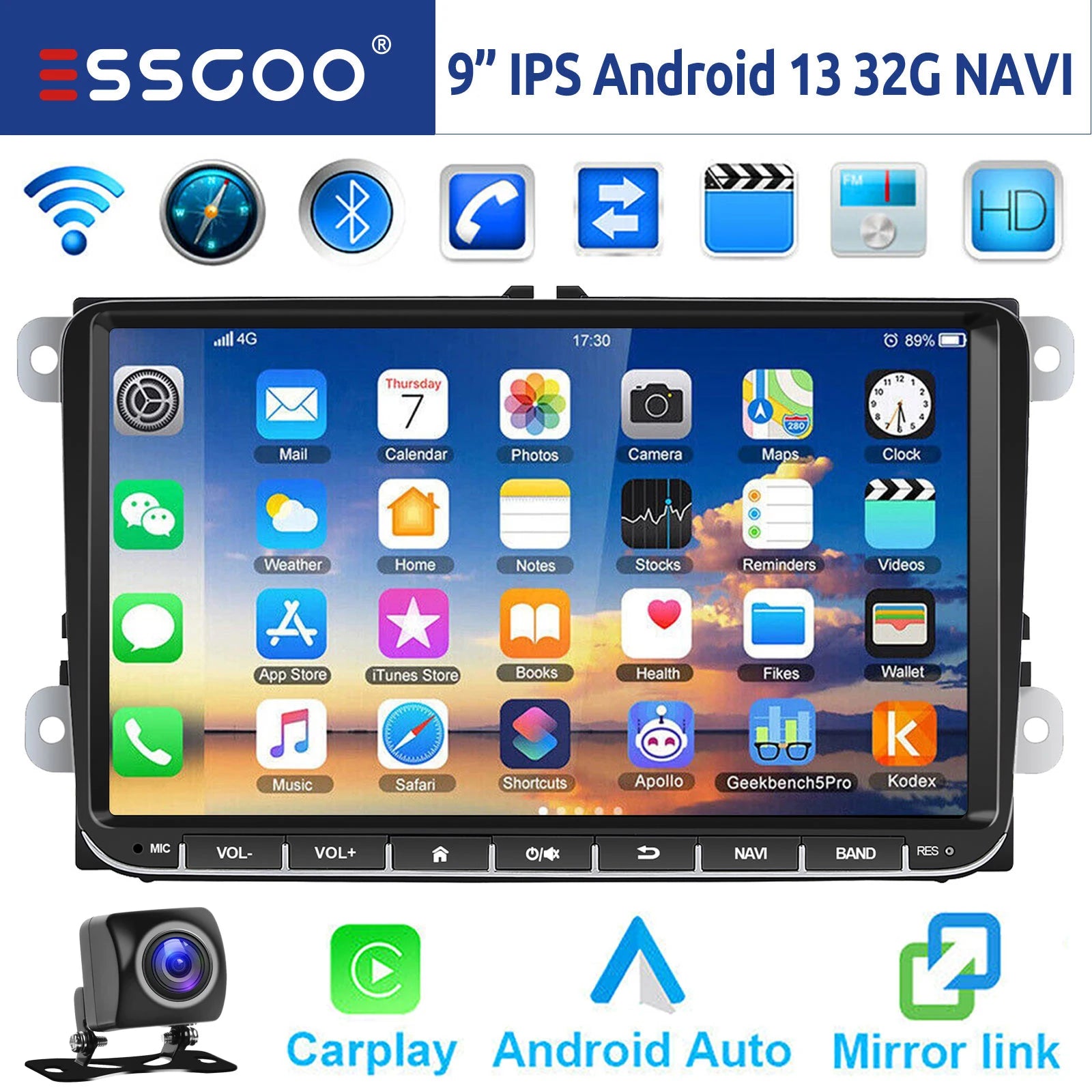 9" Android 14 4G+64G Wireless Carplay Car Stereo GPS NAVI WIFI RDS FM BT EQ for VW Golf 5 6 Passat Polo Touran Tiguan Caddy EOS