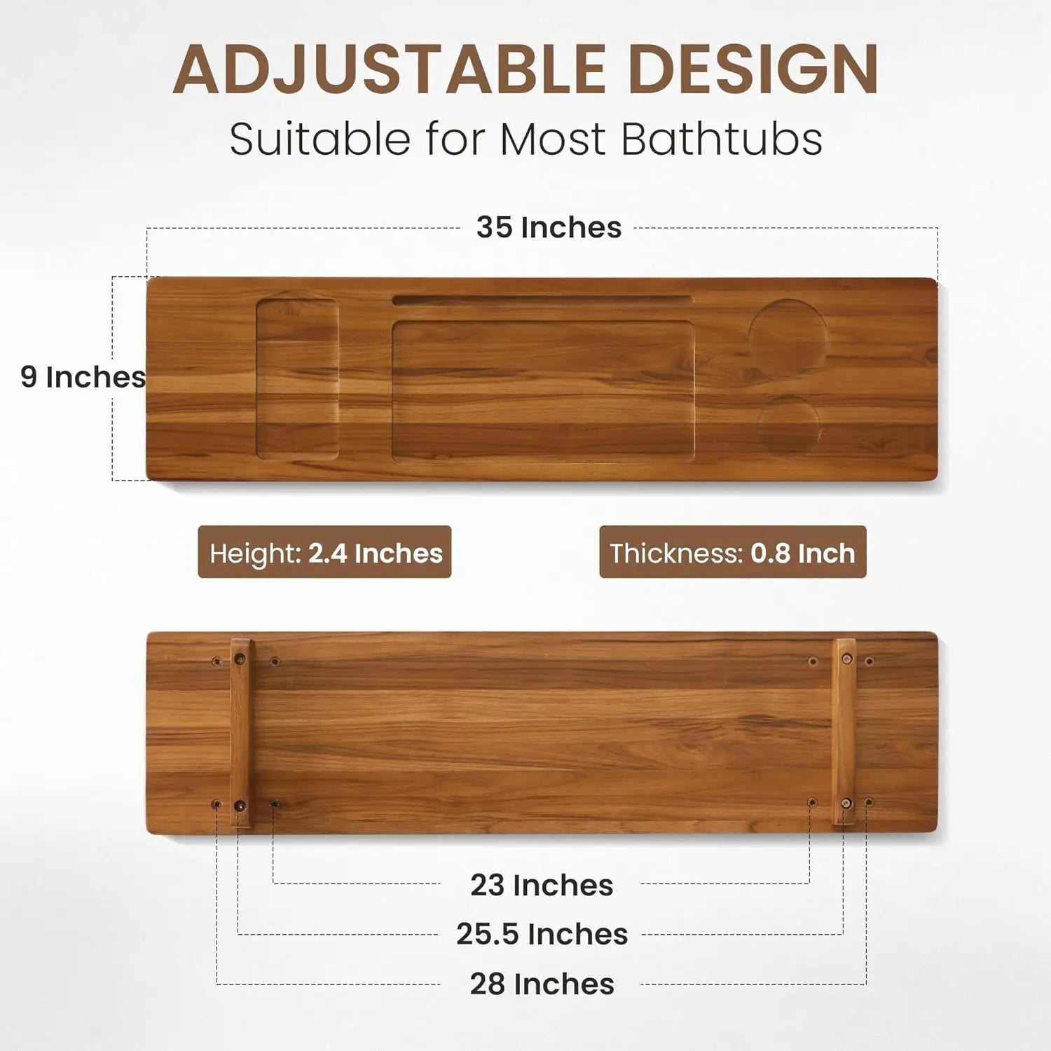 Teak Bathtub Tray - Wood Bath Caddy Tray 35" for Large Tubs - Adjustable Bathtub Table Trays - Luxury Shower Organizer f