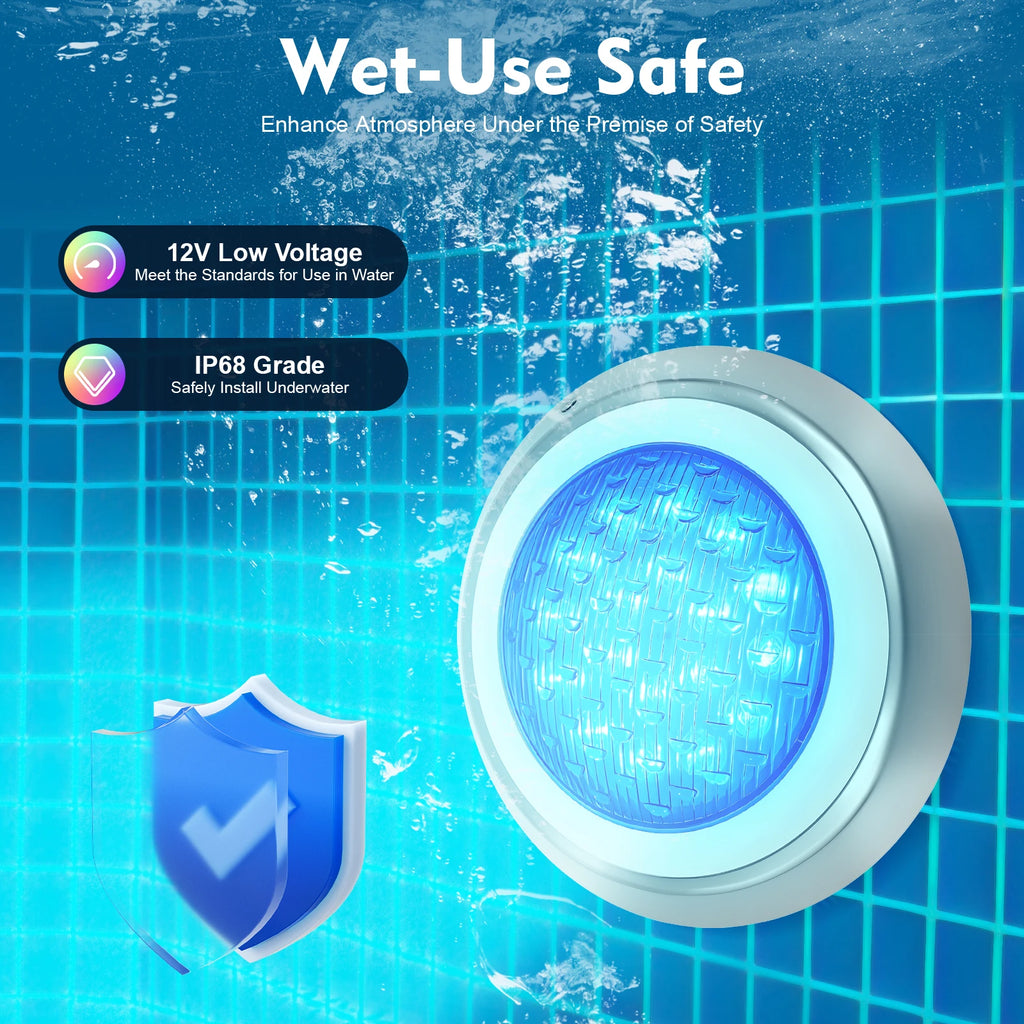Remote Control 320ft² Underwater Swimming Pool Spa Light LED RGB 7 Colors & 12 Modes, 54W, 12V, 6ft Wire, IP68 Sealing Ring