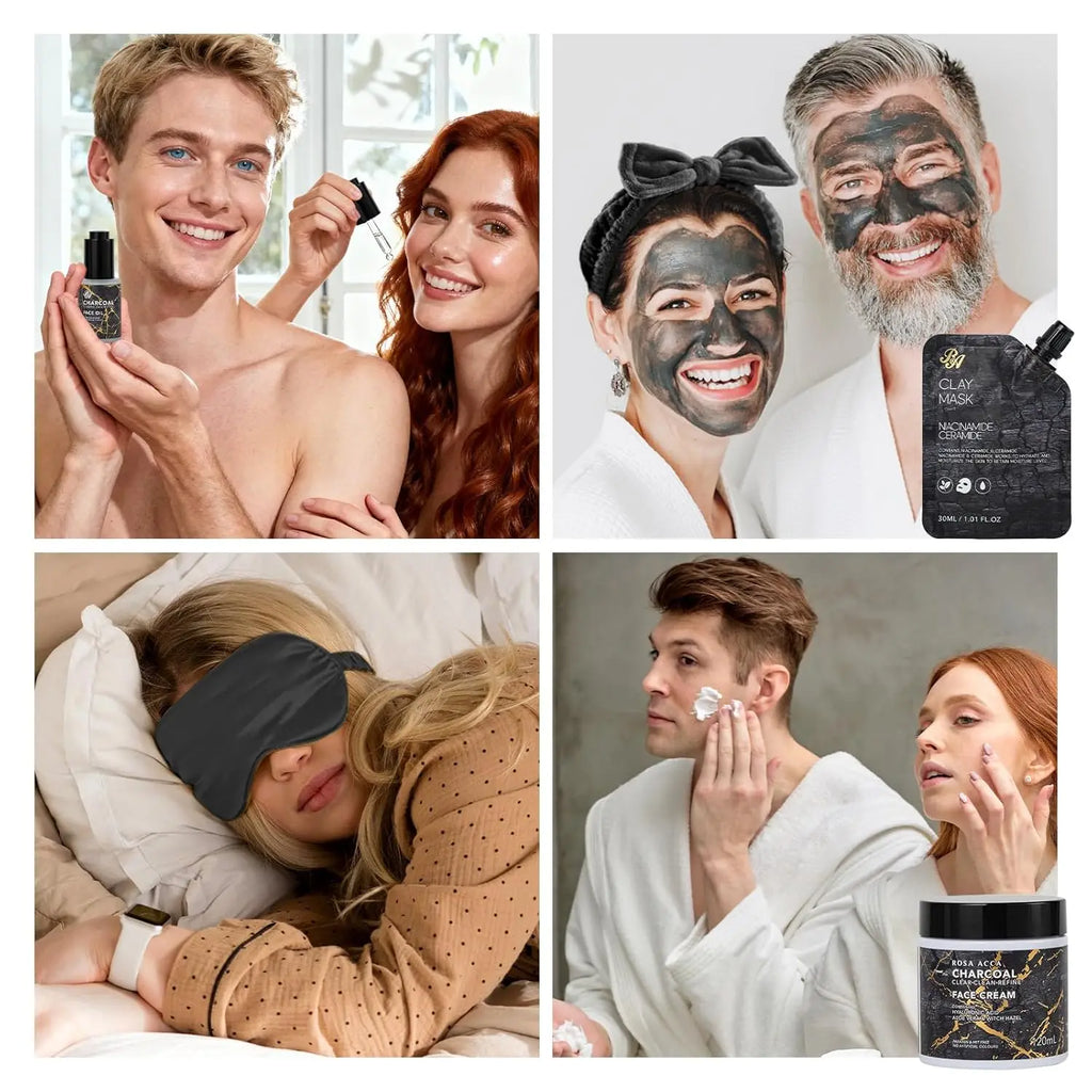 35 Pcs Valentines Day Gift Basket for Women & Men, Charcoal Bath & Body Kit with Diffuser, Shower Gel, Massage Oil