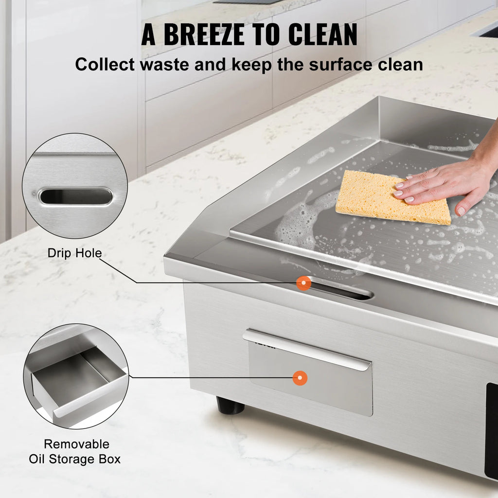 SucceBuy 21In Commercial Electric Grill Flat Pan Stainless Steel Desktop Griddle Hotplate Teppanyaki Grill w/Temperature Control