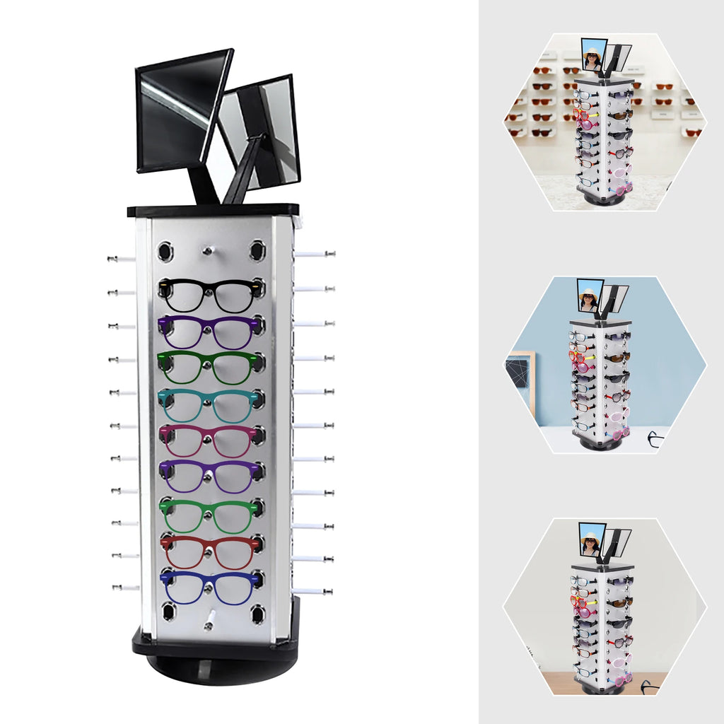 44 Pairs Rotating Eyeglasses Display Stand with 2 Mirrors 86cm Large Capacity Freestanding Sunglass Holder for Shops