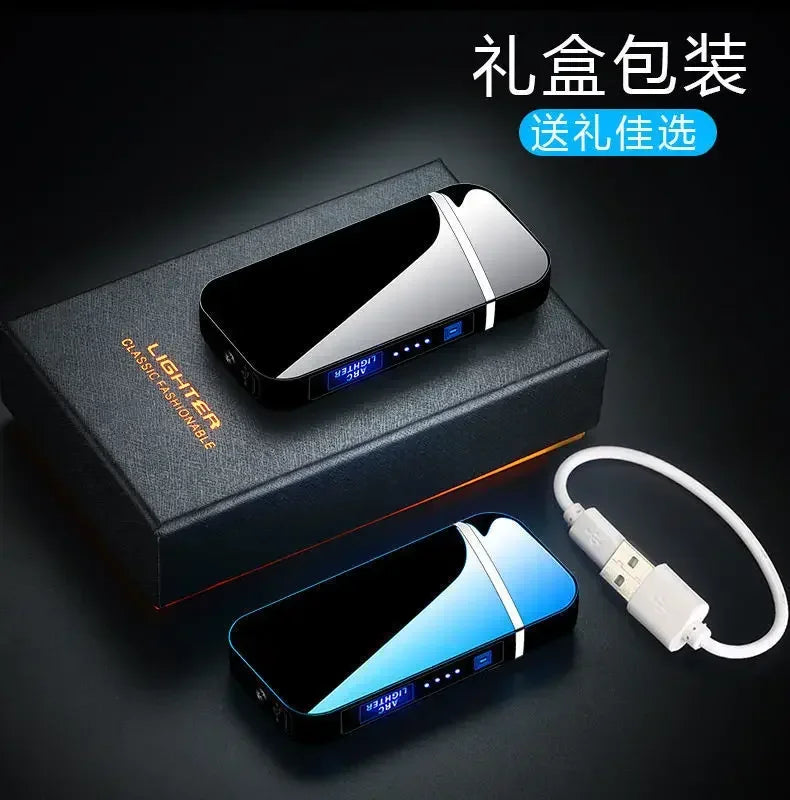 Smart Windproof Flameless Plasma Lighter | Double Arc USB Rechargeable | LED Power Display Touch | Metal Body
