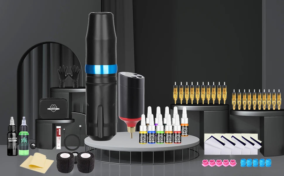 Wireless Tattoo Machine Pen Kit with Battery Mix CartridgeTattoo Tattoo Pen Set Rotary Professional Tattoo Kit for Tattoo Artist - Firu Total Sales