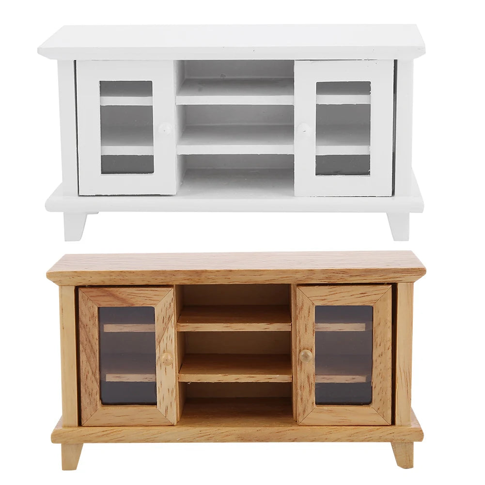 1/12 Scale Dollhouse Storage TV Cabinet Model Miniature Mini Wooden Furniture Children Gift
