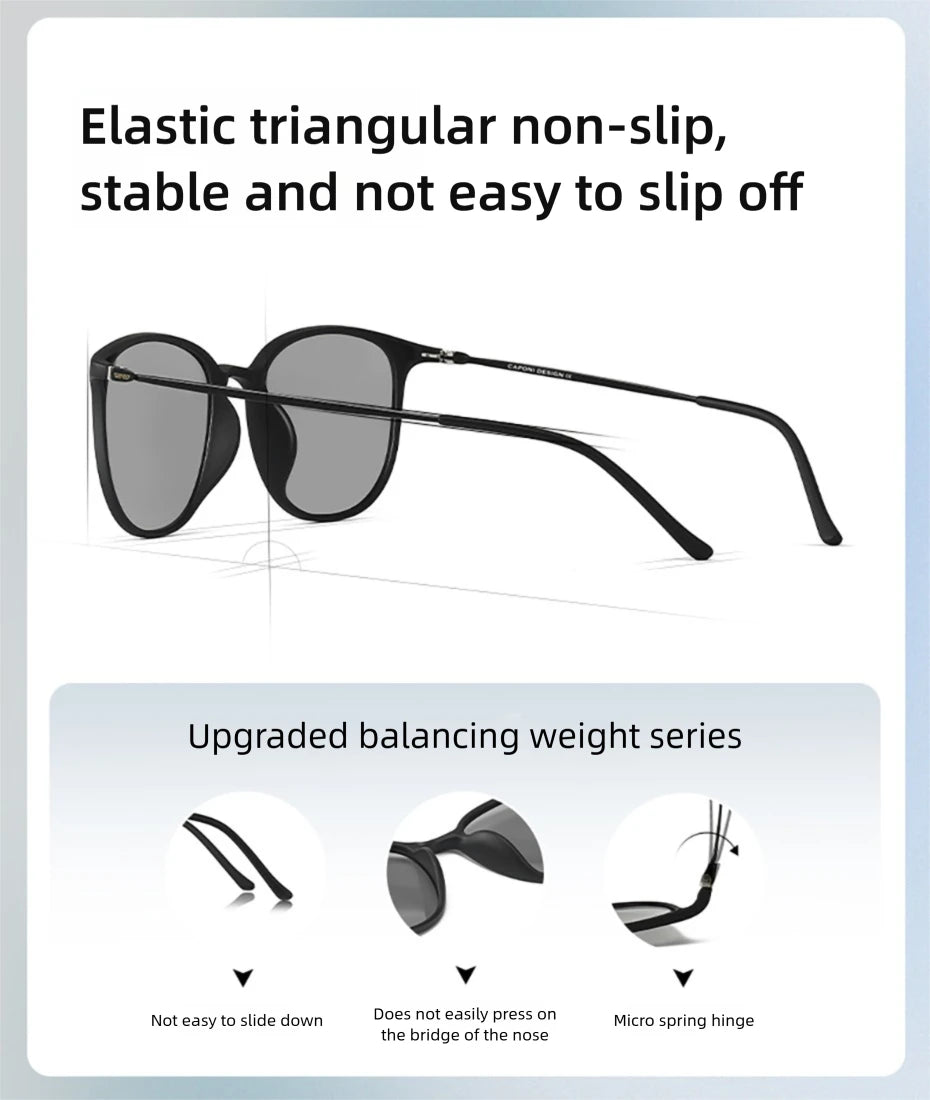 CAPONI Oval Men's Sunglasses Photochromic Polarized Sun Glasses For Men Protect UV Ray Super Light Driving Black Glasses BS520