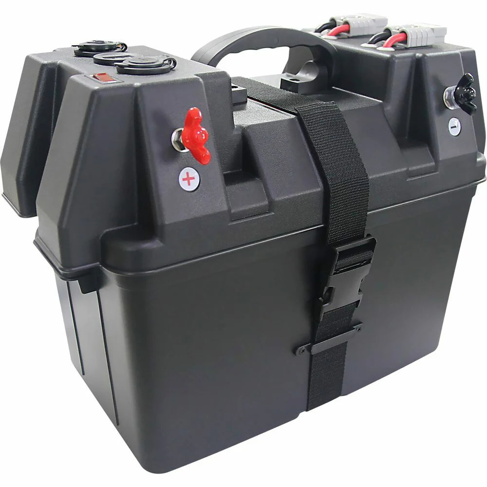 12-24V Marine Battery Box with USB Charger & Voltmeter – Portable Power Supply for Boat, Car, RV, Outdoor