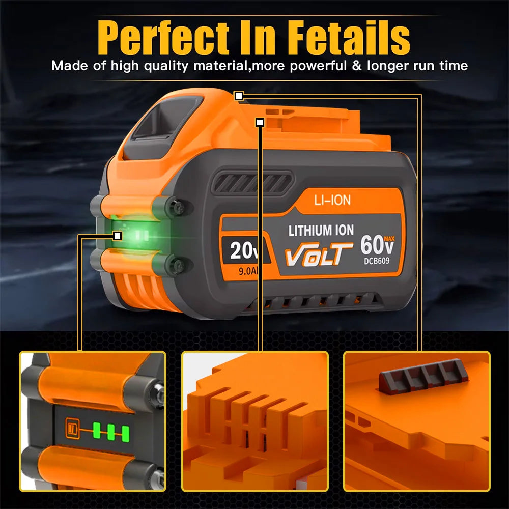 For Dewalt DCB609 20v 60v Max Flexvolt 9ah Lithium-ion Battery 21700 Rechargeable For Dewalt DCB606 DCB200 DCB182 Replacement