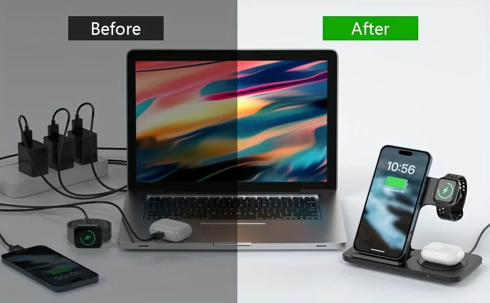 30W Foldable 3-in-1 Wireless Charging Dock | iPhone 17/16/15 + iWatch + AirPods Pro