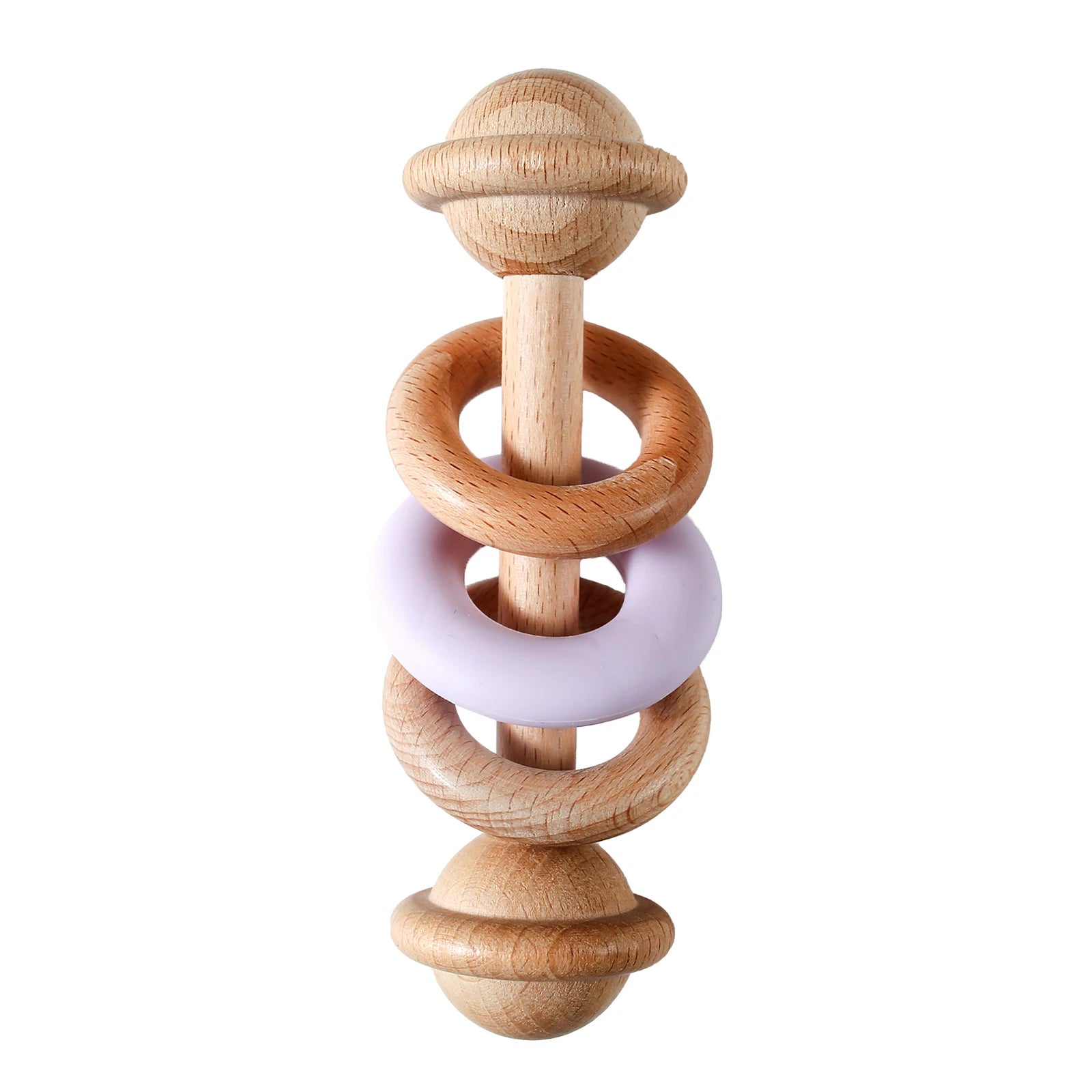 Wooden Rattle Silicone Ring — Sensory Baby Toy | 0-12 Months Gift