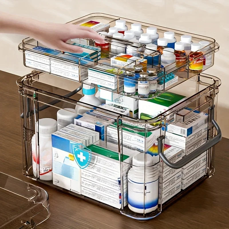 storage box Home plastic first aid box with handle Transparent home emergency tool kit Drug storage box