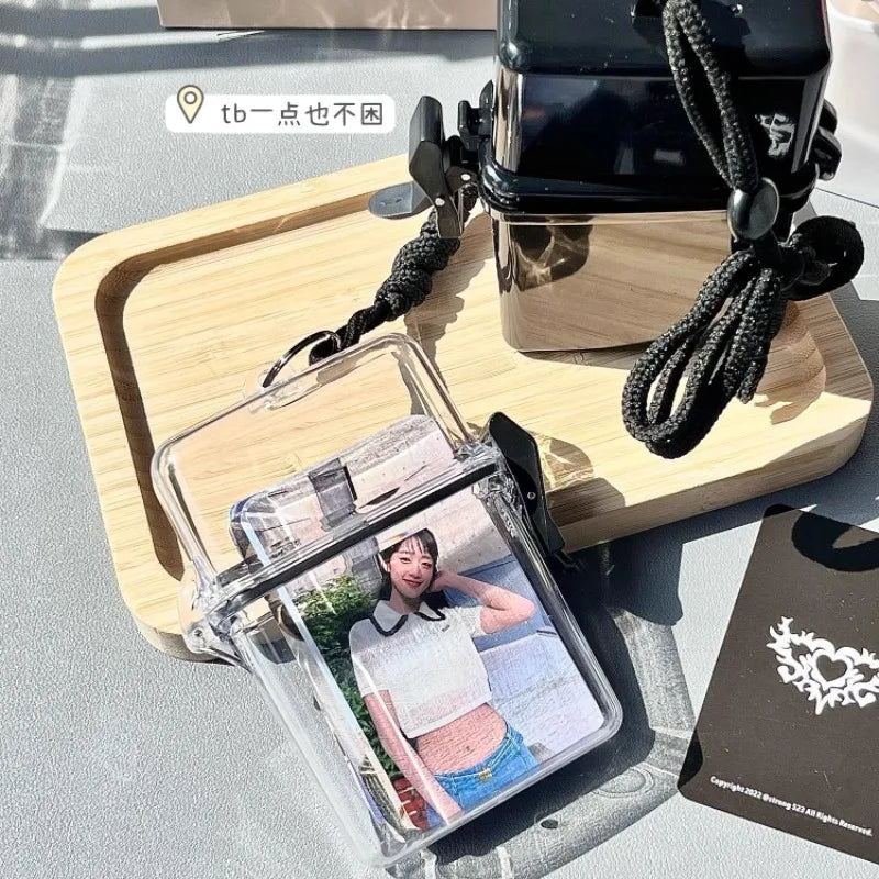 3 Inch Transparent Storage Box Photocard Holder With Rope Waterproof Card Case Outdoor Square Dustproof Box Photo Storage Box