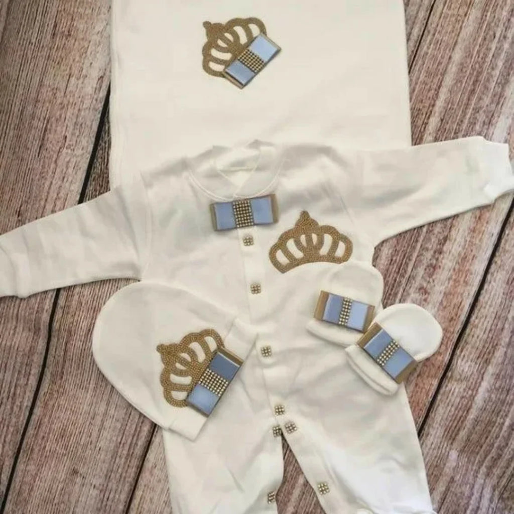 Customized Name Newborn Baby Boss Embroidery Lace Romper Outfit Infant Wrapped Baby Products Pants Mittens Receiving Blanket