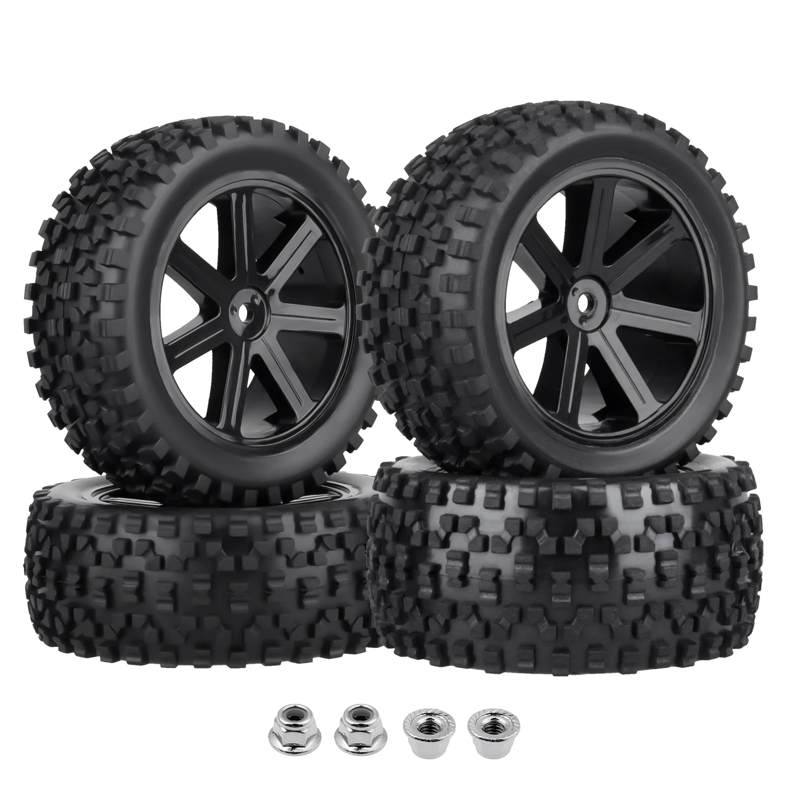 4pcs-Pack HobbyPark Pre-Glued Front & Rear Wheels and Tires Buggy Tyres for 1/10 offroad rc car accessories