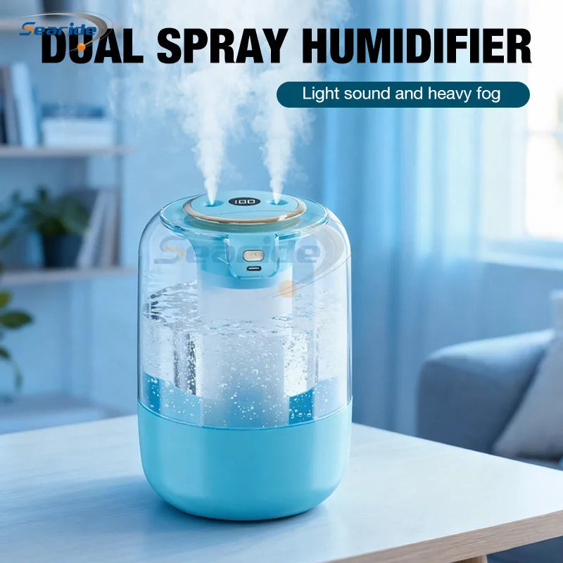 2200ML Air Humidifier USB Double Spray Port Mist Spray Heavy Fog Aroma Diffuser Essential Oils Color Light for Home Bedroom Gift