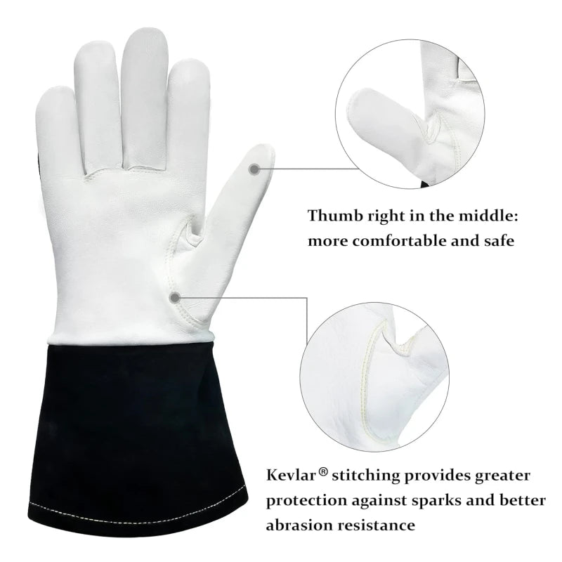XYEHS 1 Pair Long Cuff Premium Goatskin TIG Welding Safety Work Gloves Heat Resistant Spark-Resistant BacK Cowsplit Long Cuff