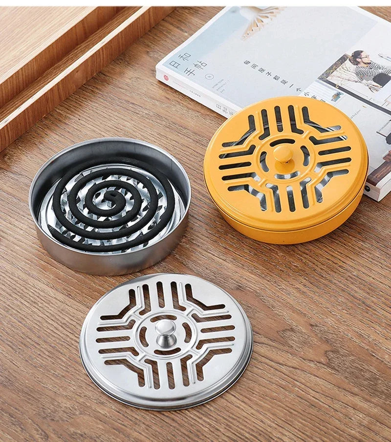 Mosquito Coils Holder Stainless Steel Mosquito Coil Box with Cover Round Mosquito Coil Tray Easy To Clean Anti-Mosquito Supplies