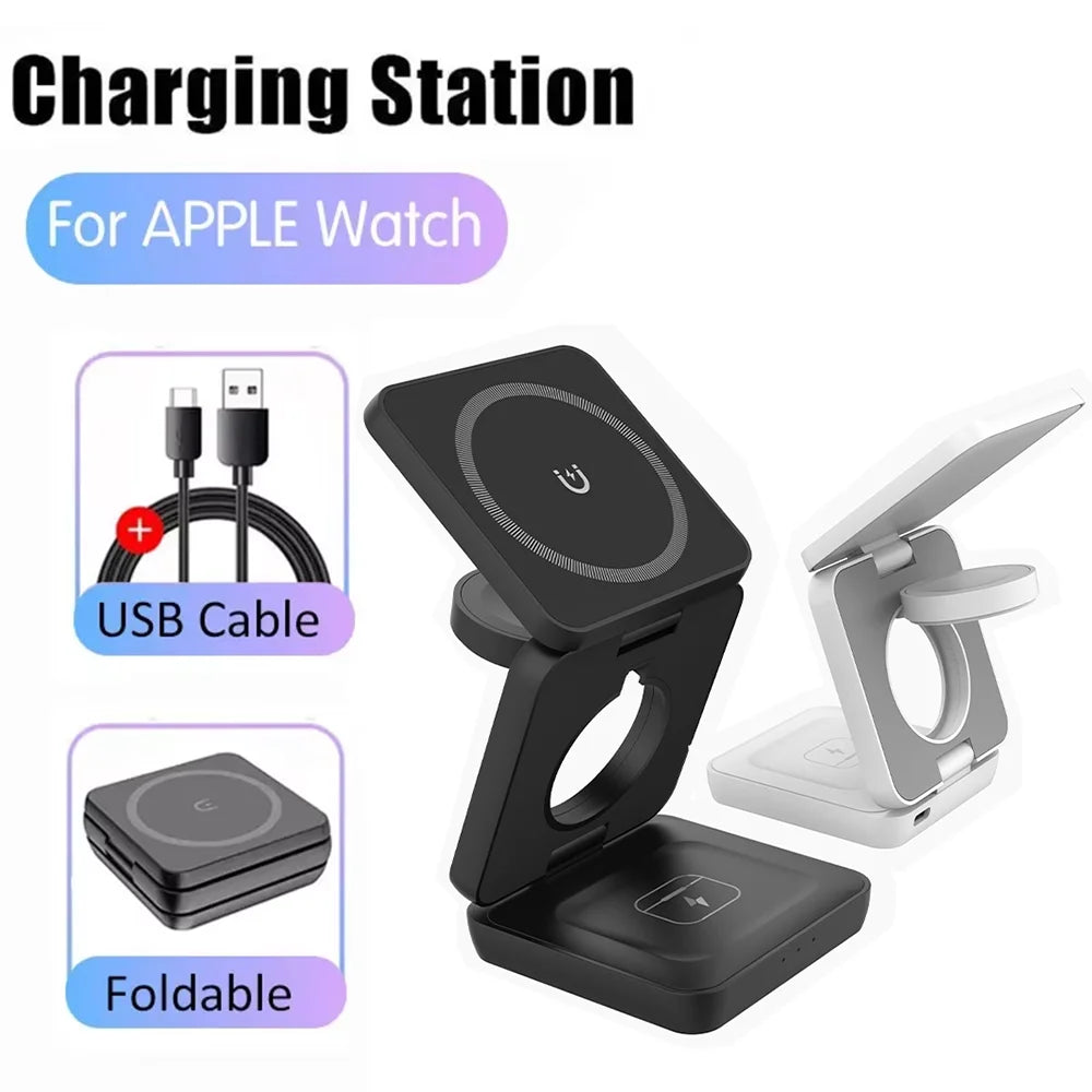 3-in-1 Foldable Wireless Charging Station | iPhone + Apple Watch + AirPods | 15W Fast Charge